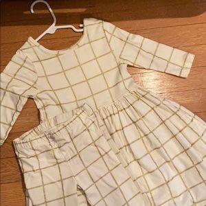 2T Pink Chicken white and gold grid print dress